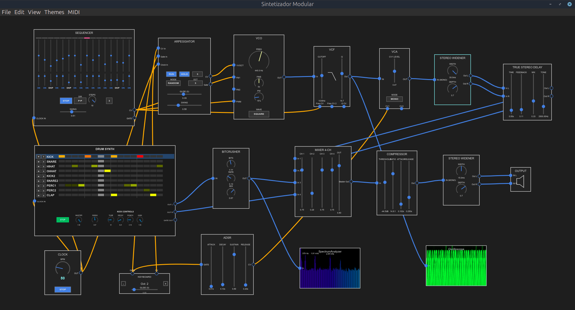 Captura de pantalla del sintetizador ModuGal - Vista principal